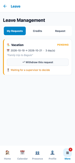 A vacation leave request waiting for a supervisor’s decision